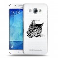 Полупрозрачный дизайнерский пластиковый чехол для Samsung Galaxy A8 Прозрачные кошки