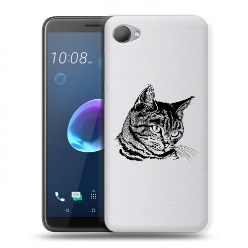 Полупрозрачный дизайнерский пластиковый чехол для HTC Desire 12 Прозрачные кошки