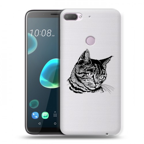 Полупрозрачный дизайнерский пластиковый чехол для HTC Desire 12 Plus Прозрачные кошки