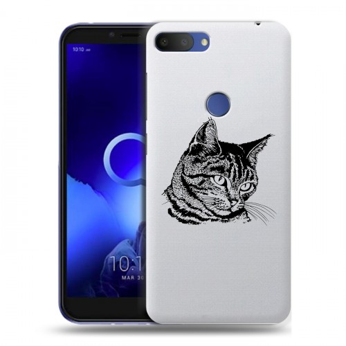 Полупрозрачный дизайнерский пластиковый чехол для Alcatel 1S (2019) Прозрачные кошки