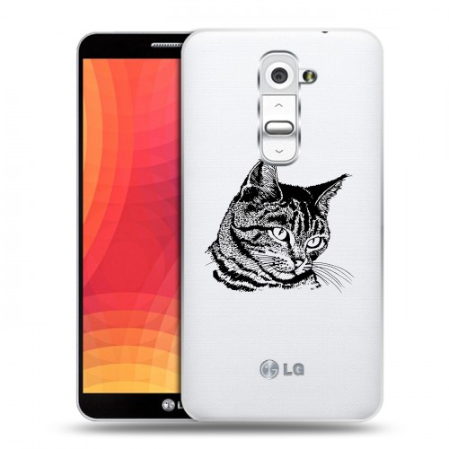 Полупрозрачный дизайнерский пластиковый чехол для LG Optimus G2 Прозрачные кошки