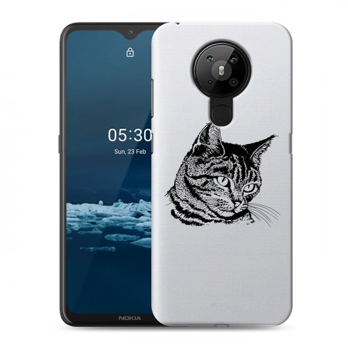 Полупрозрачный дизайнерский пластиковый чехол для Nokia 5.3 Прозрачные кошки
