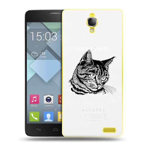 Полупрозрачный дизайнерский пластиковый чехол для Alcatel One Touch Idol X Прозрачные кошки