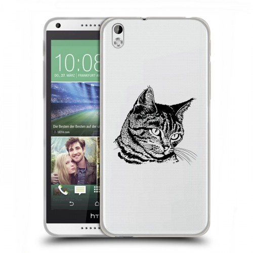 Полупрозрачный дизайнерский пластиковый чехол для HTC Desire 816 Прозрачные кошки