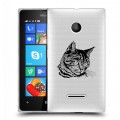 Полупрозрачный дизайнерский пластиковый чехол для Microsoft Lumia 435 Прозрачные кошки