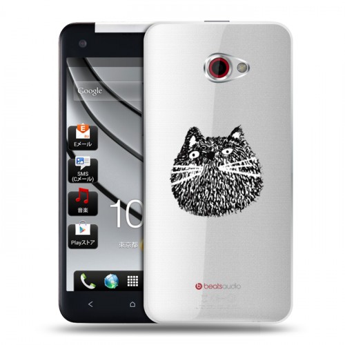 Полупрозрачный дизайнерский пластиковый чехол для HTC Butterfly S Прозрачные кошки