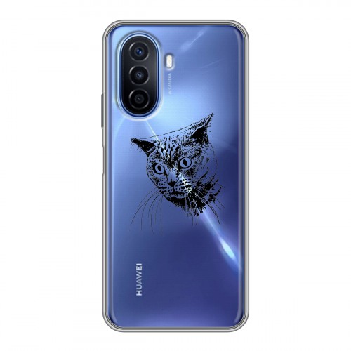 Полупрозрачный дизайнерский пластиковый чехол для Huawei Nova Y70 Прозрачные кошки