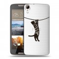 Полупрозрачный дизайнерский силиконовый чехол для HTC Desire 828 Прозрачные кошки