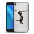 Полупрозрачный дизайнерский пластиковый чехол для Asus ZenFone Live Прозрачные кошки