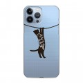 Полупрозрачный дизайнерский силиконовый чехол для Iphone 13 Pro Max Прозрачные кошки