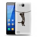 Полупрозрачный дизайнерский пластиковый чехол для Huawei Honor 3c Прозрачные кошки