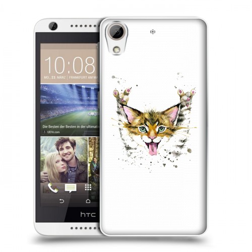 Полупрозрачный дизайнерский пластиковый чехол для HTC Desire 626 Прозрачные кошки