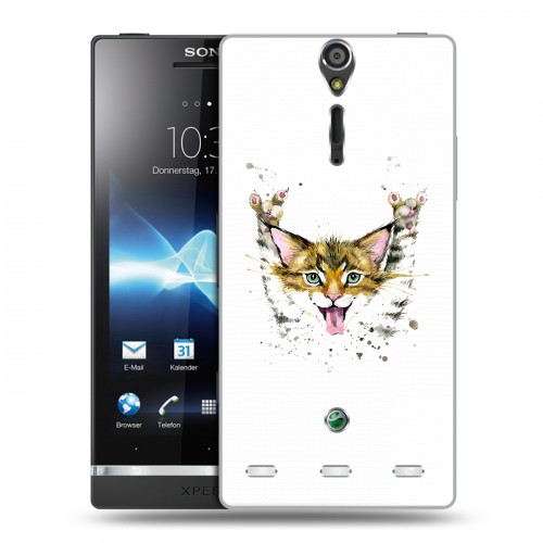 Полупрозрачный дизайнерский пластиковый чехол для Sony Xperia S Прозрачные кошки