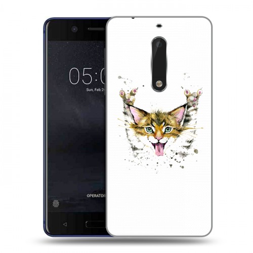 Полупрозрачный дизайнерский пластиковый чехол для Nokia 5 Прозрачные кошки