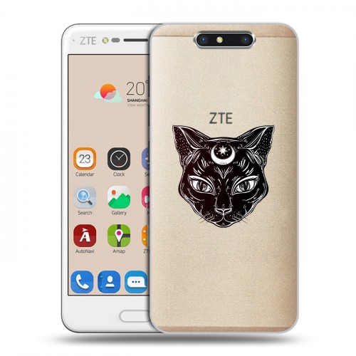 Полупрозрачный дизайнерский пластиковый чехол для ZTE Blade V8 Прозрачные кошки