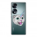 Полупрозрачный дизайнерский силиконовый с усиленными углами чехол для Huawei Honor 70 Прозрачные кошки
