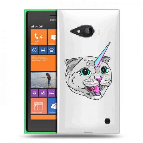 Полупрозрачный дизайнерский пластиковый чехол для Nokia Lumia 730/735 Прозрачные кошки