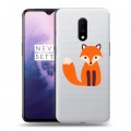 Полупрозрачный дизайнерский пластиковый чехол для OnePlus 7 Прозрачные лисы