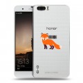 Полупрозрачный дизайнерский силиконовый чехол для Huawei Honor 6 Plus Прозрачные лисы