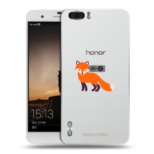 Полупрозрачный дизайнерский силиконовый чехол для Huawei Honor 6 Plus Прозрачные лисы