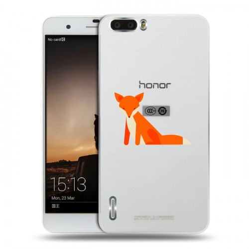 Полупрозрачный дизайнерский пластиковый чехол для Huawei Honor 6 Plus Прозрачные лисы