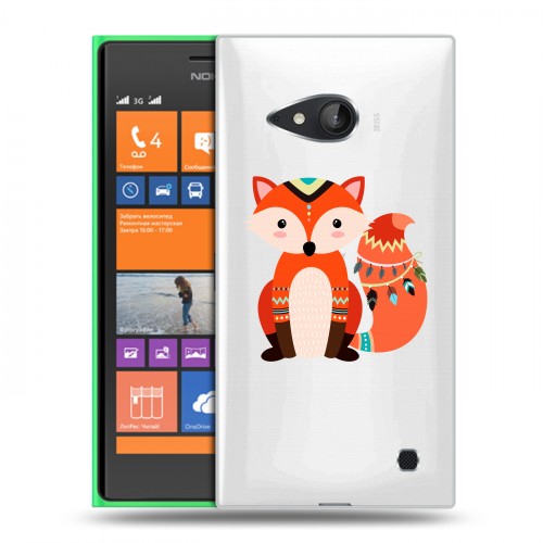 Полупрозрачный дизайнерский пластиковый чехол для Nokia Lumia 730/735 Лиса - шаман