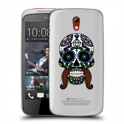 Полупрозрачный дизайнерский пластиковый чехол для HTC Desire 500 Прозрачные веселые черепа