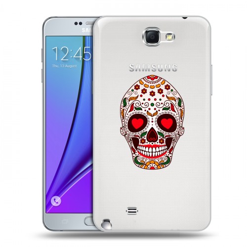 Полупрозрачный дизайнерский пластиковый чехол для Samsung Galaxy Note 2 Прозрачные веселые черепа