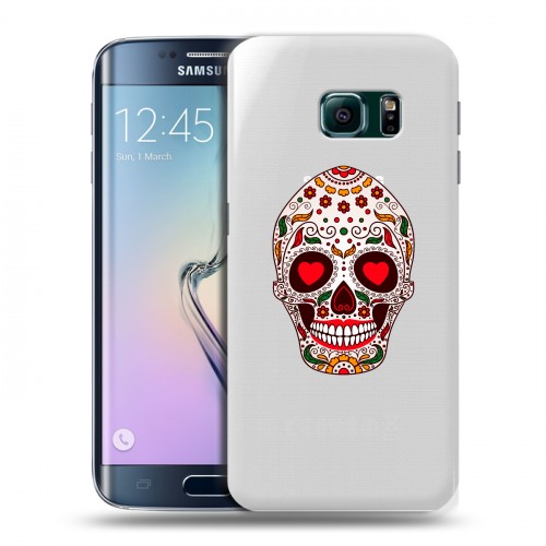 Полупрозрачный дизайнерский пластиковый чехол для Samsung Galaxy S6 Edge Прозрачные веселые черепа