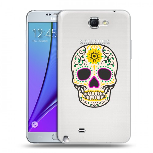 Дизайнерский пластиковый чехол для Samsung Galaxy Note 2 Прозрачные веселые черепа