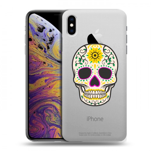 Дизайнерский силиконовый чехол для Iphone Xs Max Прозрачные веселые черепа