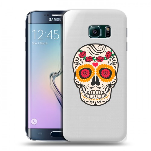 Полупрозрачный дизайнерский пластиковый чехол для Samsung Galaxy S6 Edge Прозрачные веселые черепа