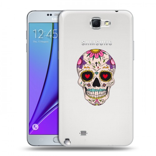 Полупрозрачный дизайнерский пластиковый чехол для Samsung Galaxy Note 2 Прозрачные веселые черепа