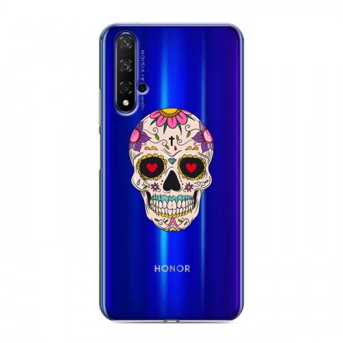 Полупрозрачный дизайнерский пластиковый чехол для Huawei Honor 20 Прозрачные веселые черепа