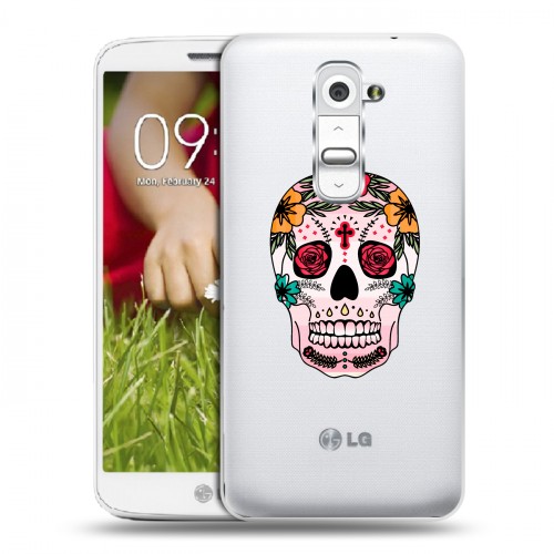 Полупрозрачный дизайнерский пластиковый чехол для LG Optimus G2 mini Прозрачные веселые черепа