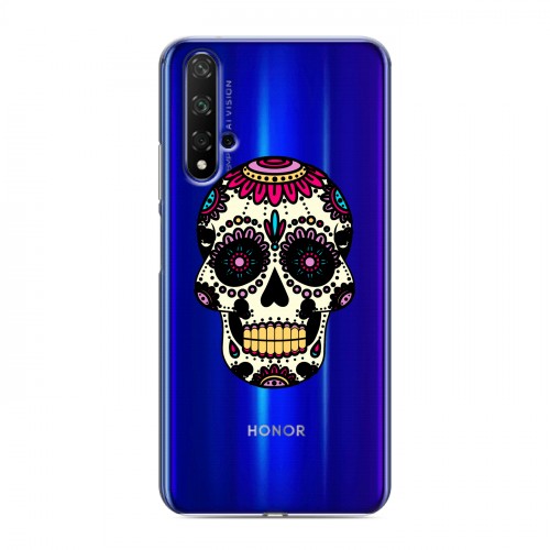 Полупрозрачный дизайнерский пластиковый чехол для Huawei Honor 20 Прозрачные веселые черепа