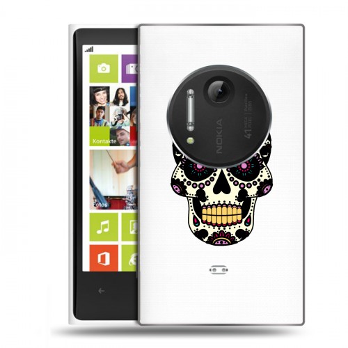 Полупрозрачный дизайнерский пластиковый чехол для Nokia Lumia 1020 Прозрачные веселые черепа