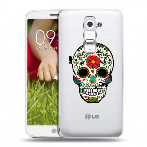 Полупрозрачный дизайнерский пластиковый чехол для LG Optimus G2 mini Прозрачные веселые черепа