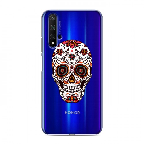 Полупрозрачный дизайнерский пластиковый чехол для Huawei Honor 20 Прозрачные веселые черепа