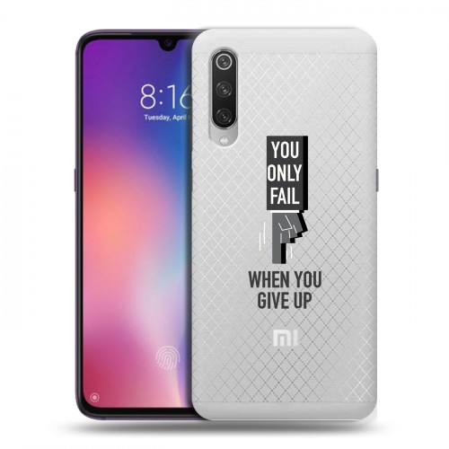 Полупрозрачный дизайнерский силиконовый с усиленными углами чехол для Xiaomi Mi9 Прозрачные надписи 1