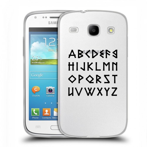 Полупрозрачный дизайнерский пластиковый чехол для Samsung Galaxy Core Прозрачные надписи 1