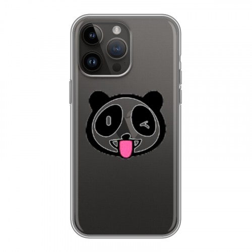 Полупрозрачный дизайнерский силиконовый с усиленными углами чехол для Iphone 14 Pro Max Прозрачные панды - смайлики