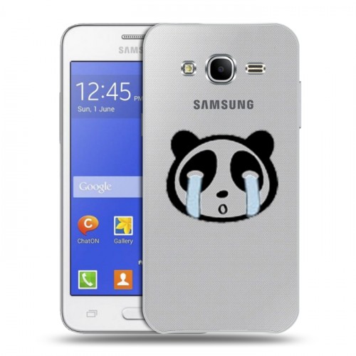 Полупрозрачный дизайнерский силиконовый чехол для Samsung Galaxy J7 Прозрачные панды - смайлики