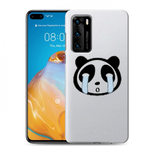 Полупрозрачный дизайнерский силиконовый с усиленными углами чехол для Huawei P40 Прозрачные панды - смайлики