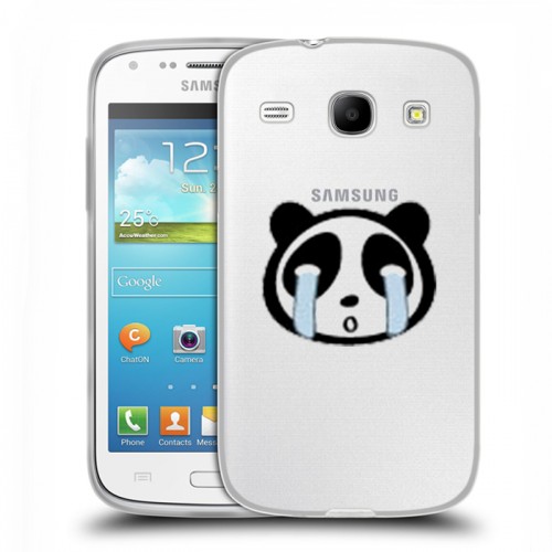 Полупрозрачный дизайнерский силиконовый чехол для Samsung Galaxy Core Прозрачные панды - смайлики