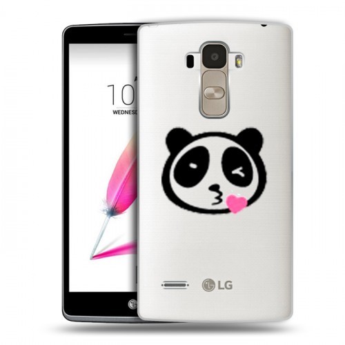 Полупрозрачный дизайнерский пластиковый чехол для LG G4 Stylus Прозрачные панды - смайлики