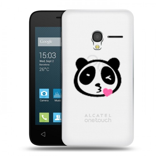 Полупрозрачный дизайнерский пластиковый чехол для Alcatel One Touch Pixi 3 (4.0) Прозрачные панды - смайлики