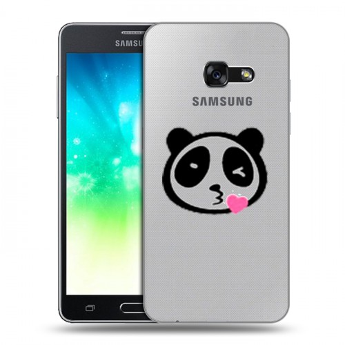 Полупрозрачный дизайнерский силиконовый с усиленными углами чехол для Samsung Galaxy A3 (2017) Прозрачные панды - смайлики