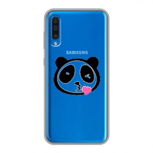Полупрозрачный дизайнерский силиконовый с усиленными углами чехол для Samsung Galaxy A50 Прозрачные панды - смайлики