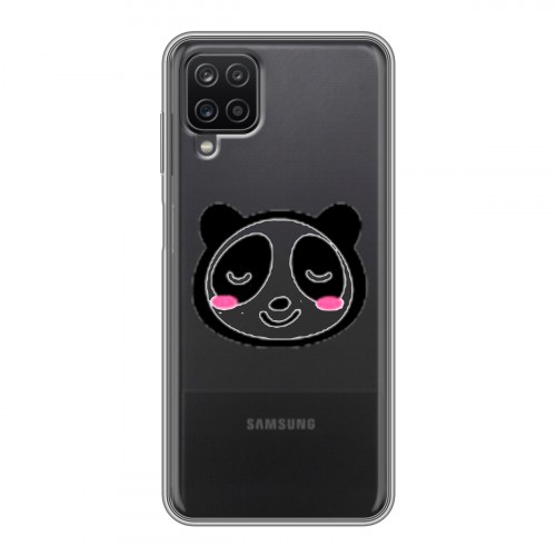 Полупрозрачный дизайнерский пластиковый чехол для Samsung Galaxy A12 Прозрачные панды - смайлики